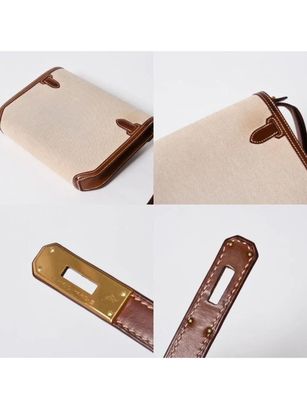 Hermes Kelly Depeches 25 Clutch Beige Brown Toile H Barenia Time